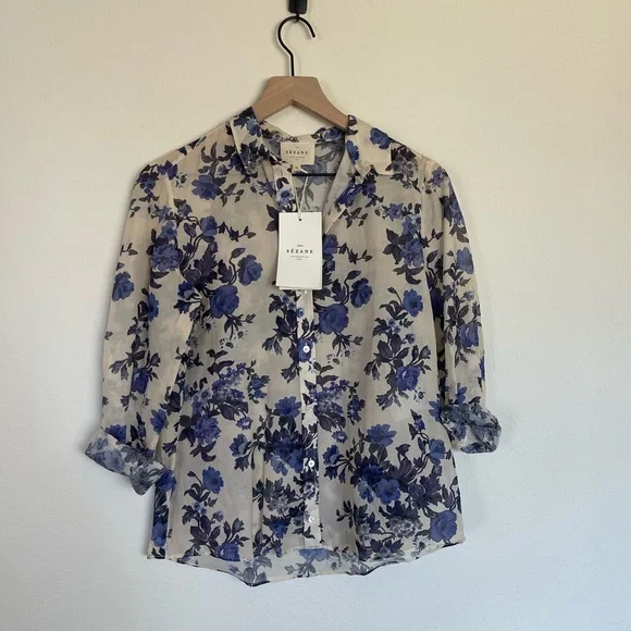 RARE Sezane Pierro Shirt in Blue Floral - Picture 6 of 9